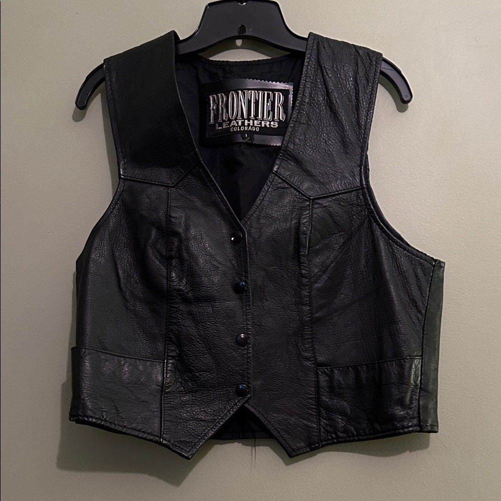 Vintage Frontier Leathers Black Leather Vest Size M